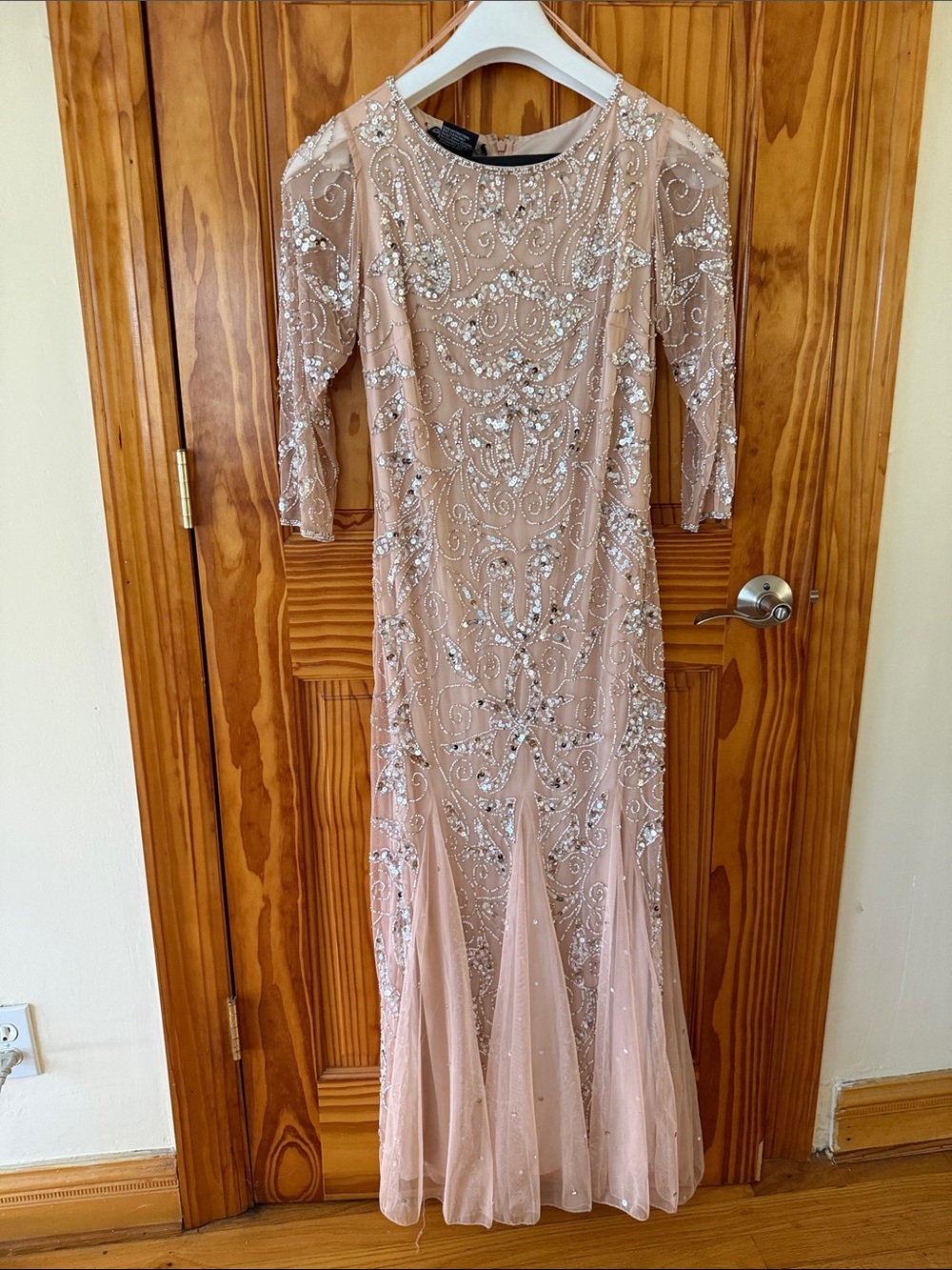 Pisarro Nights Blush Beaded Embellished Maxi Gown